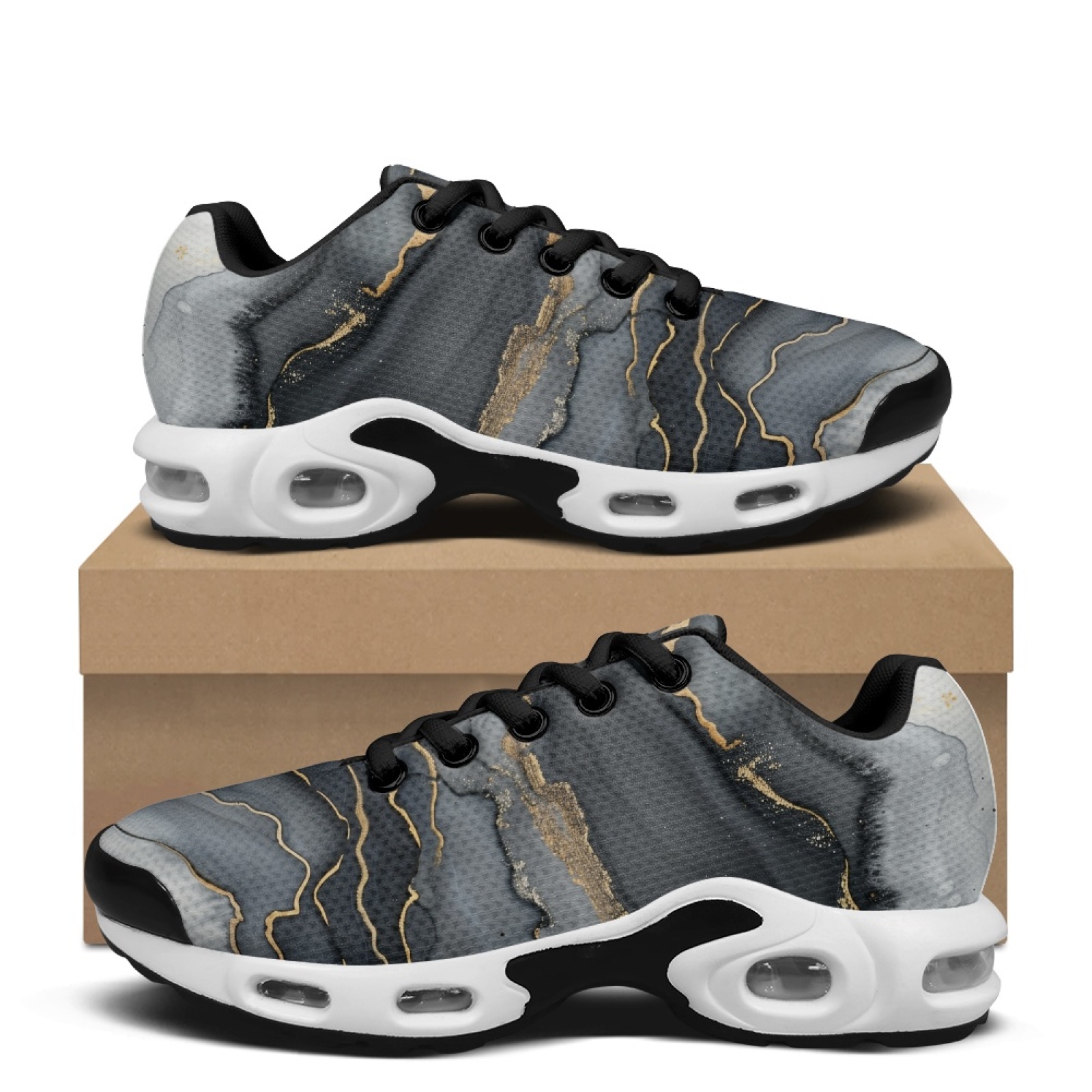 PENSTROLL Schwarz-Gold Marmor  – Air Cushion Jogger Shoes Men Bewertung und Preis